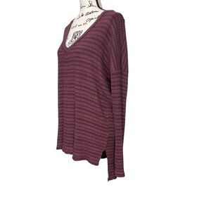 Boutique Boho Oversized Striped Ribbed Hi Low Maroon Tunic Size Medium